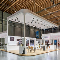 Modern exhibition stall design with high-quality graphics and interactive experiences